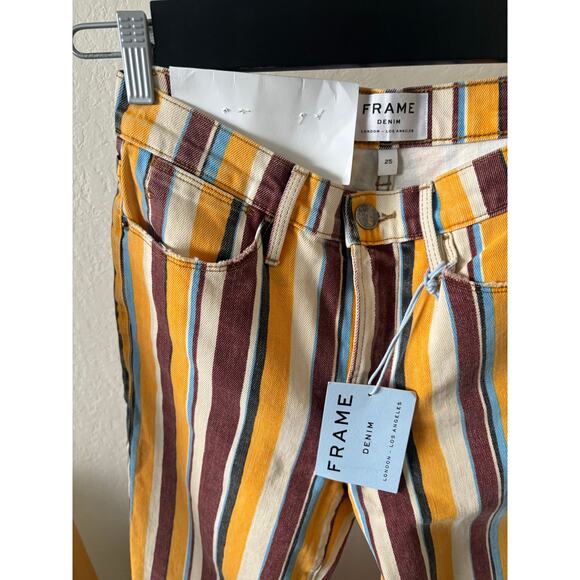 FRAME Denim Striped Le High Straight Cropped Jeans $240 Size 25 High Waist NWT - Picture 4 of 6